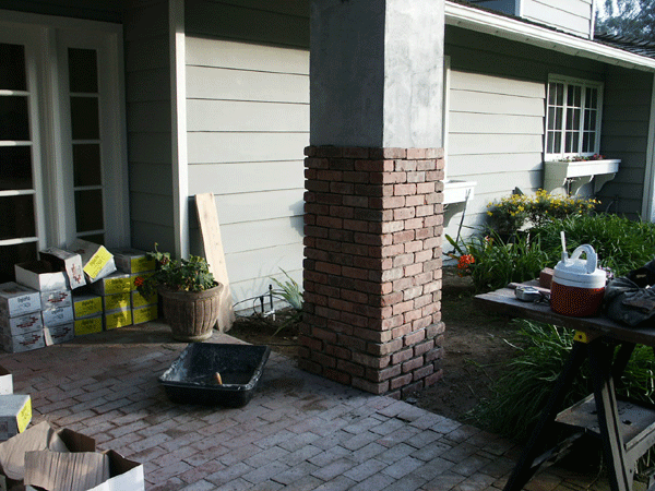 Brick facing on column in progress